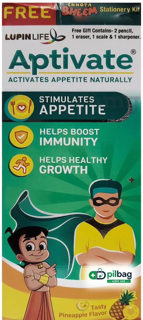 Aptivate Syrup for Children | Enhance Appetite With Stationery Kit Tasty Pineapple with Chhota Bheem Stationery Kit Free